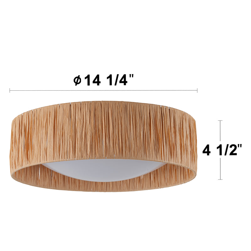 14.25” Farmhouse 3CCT LED Flush Mount Ceiling Light with Paper Rope Shade