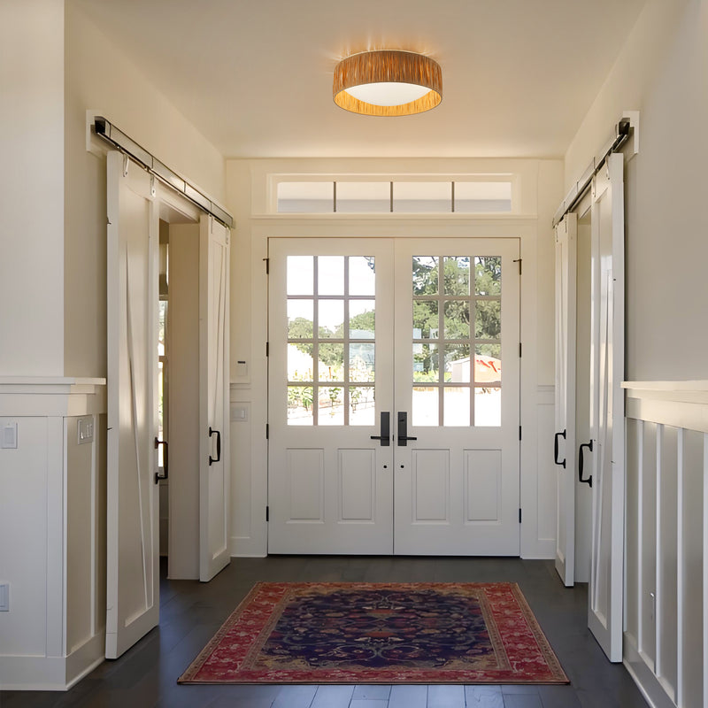 14.25” Farmhouse 3CCT LED Flush Mount Ceiling Light with Paper Rope Shade