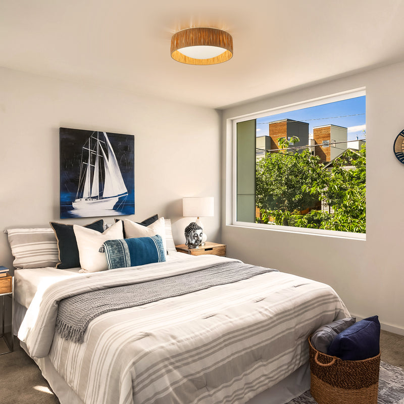 14.25” Farmhouse 3CCT LED Flush Mount Ceiling Light with Paper Rope Shade