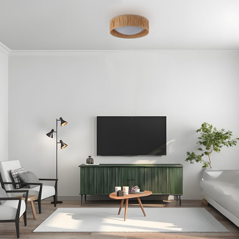 14.25” Farmhouse 3CCT LED Flush Mount Ceiling Light with Paper Rope Shade