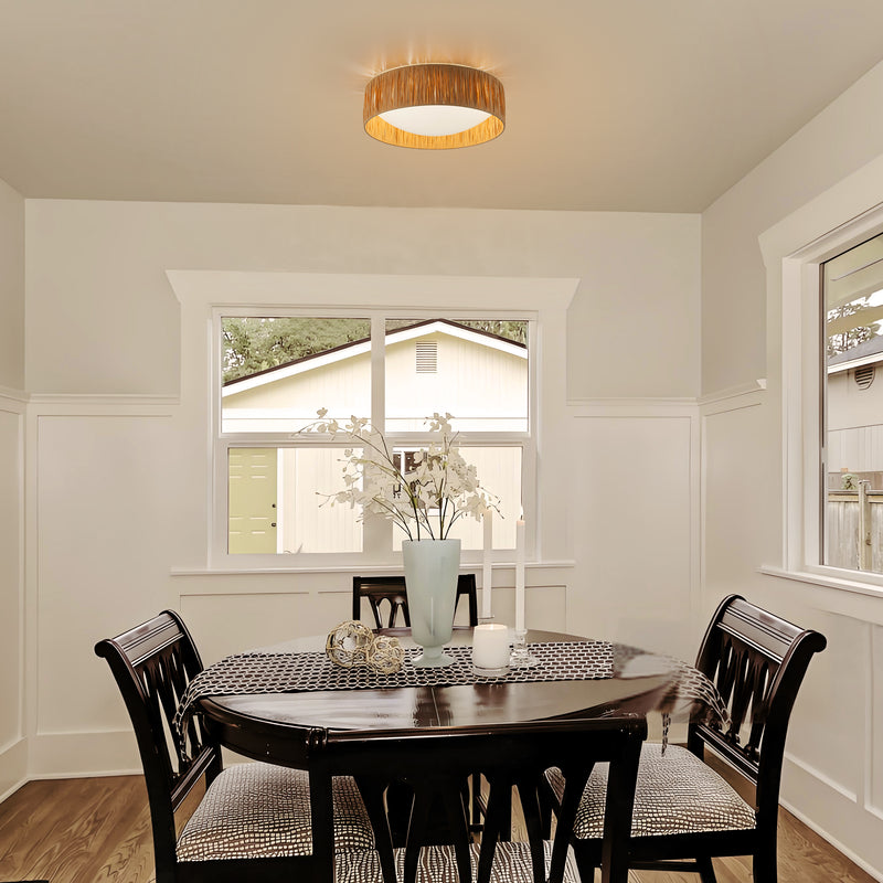 14.25” Farmhouse 3CCT LED Flush Mount Ceiling Light with Paper Rope Shade