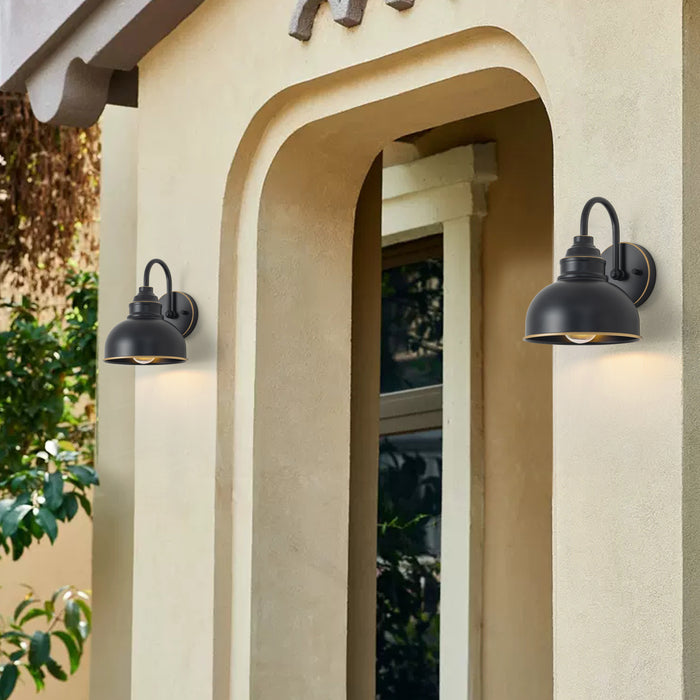 9.75 in. Black Outdoor Barn Light with Gold Line Accent