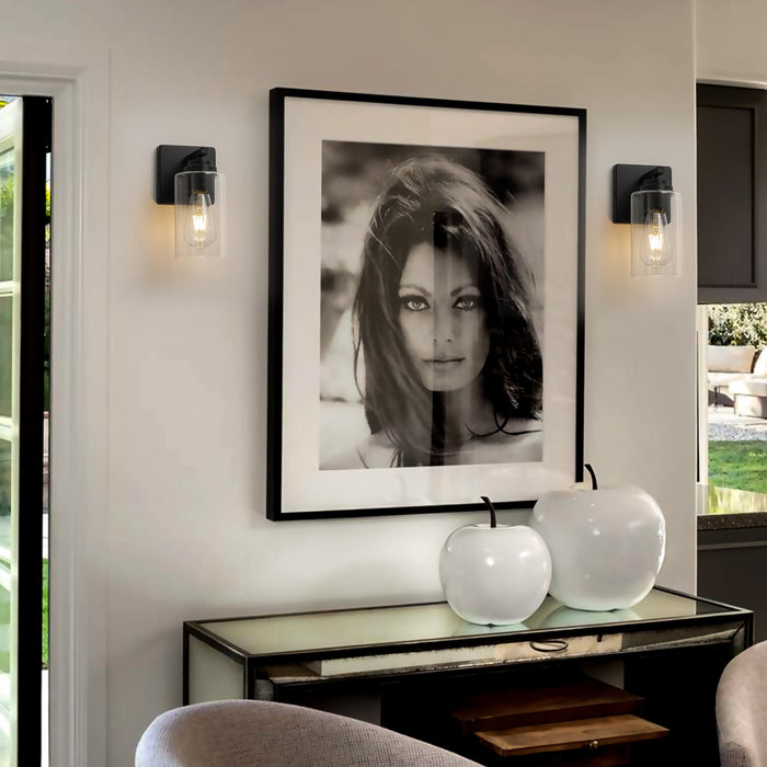 Black Wall Sconces with Clear Glass Shade (2-Pack)