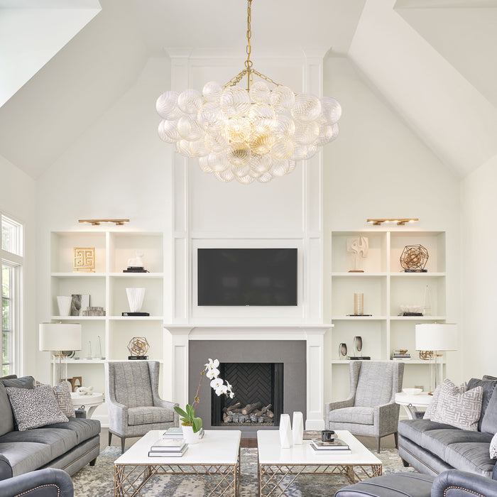 10-Light Gold Chandeliers with Ribbed Globe Glass