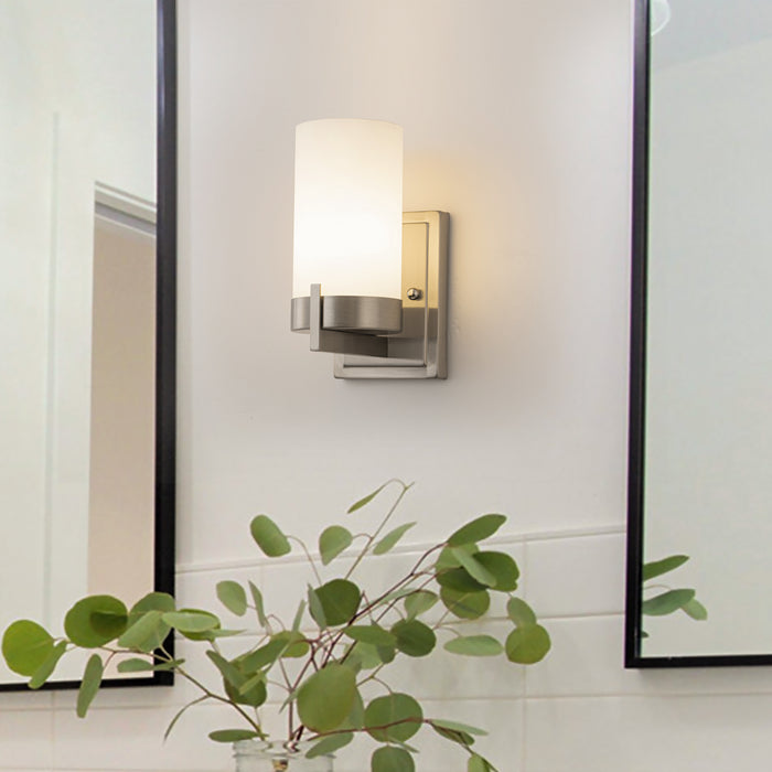 Satin Nickel Dimmable LED Wall Sconce with Frosted Glass Shade