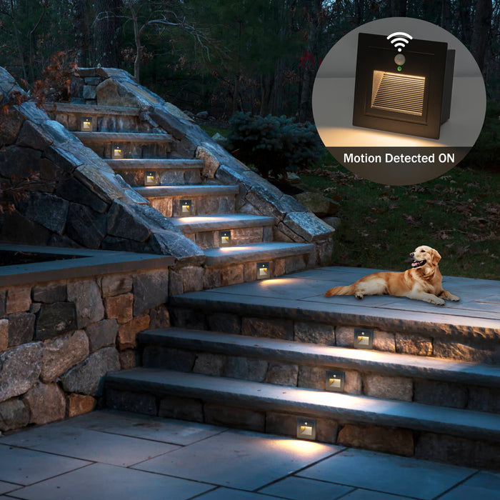 Black Aluminum Hardwired Motion Sensing Outdoor Deck Step Light with glass Lens(6-Pack)