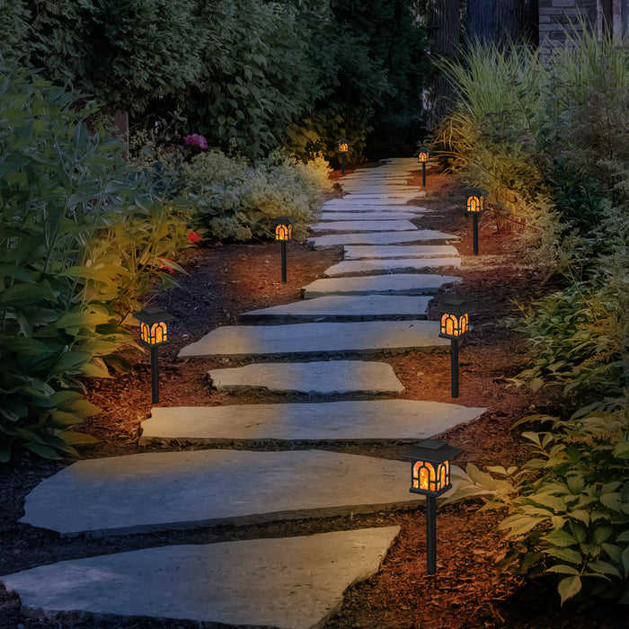 Black Solar Flickering Flame LED Outdoor Path Lights (6-Pack)