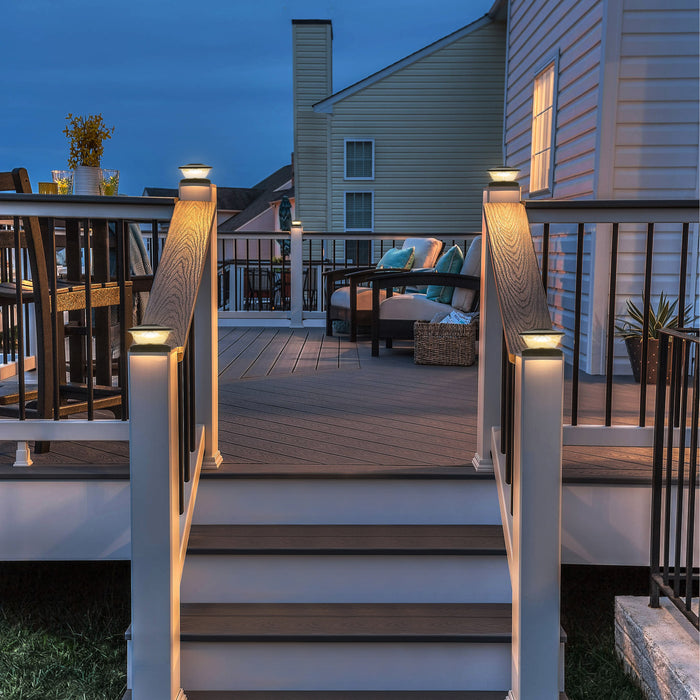 Black Solar LED Outdoor Post Cap Lights with Hammered Lens (6-Pack)