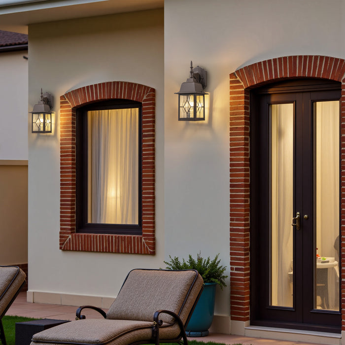 2-Pack 14in Oil-Rubbed Bronze Dusk to Dawn Outdoor Wall Lantern with Seeded Glass Shade