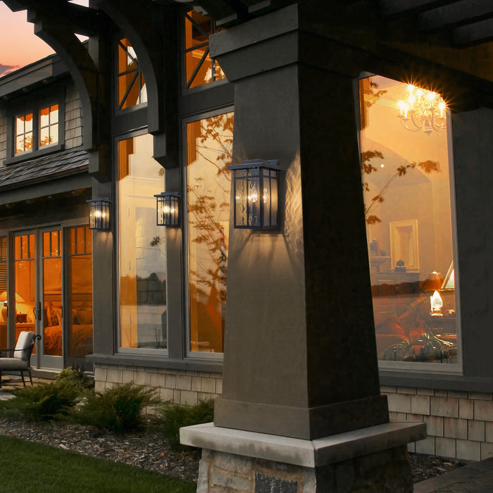 13.5 in. Matte Black Outdoor Hardwired Wall Lantern Sconces with Water Glass, No Bulbs Included (1-Pack)