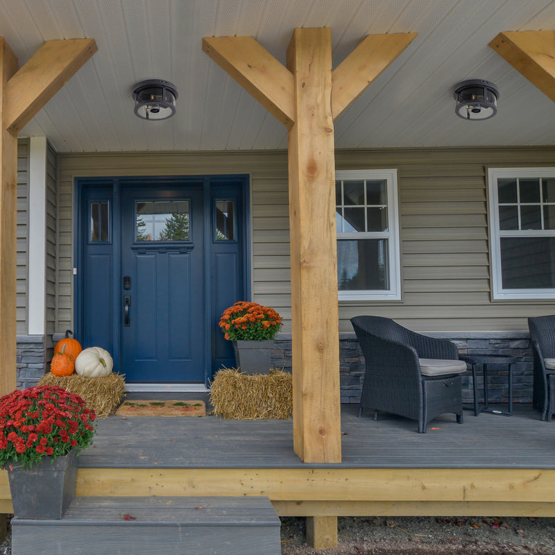 2-Light Black Motion Sensor Dusk to Dawn Outdoor Flush Mount Ceiling Light