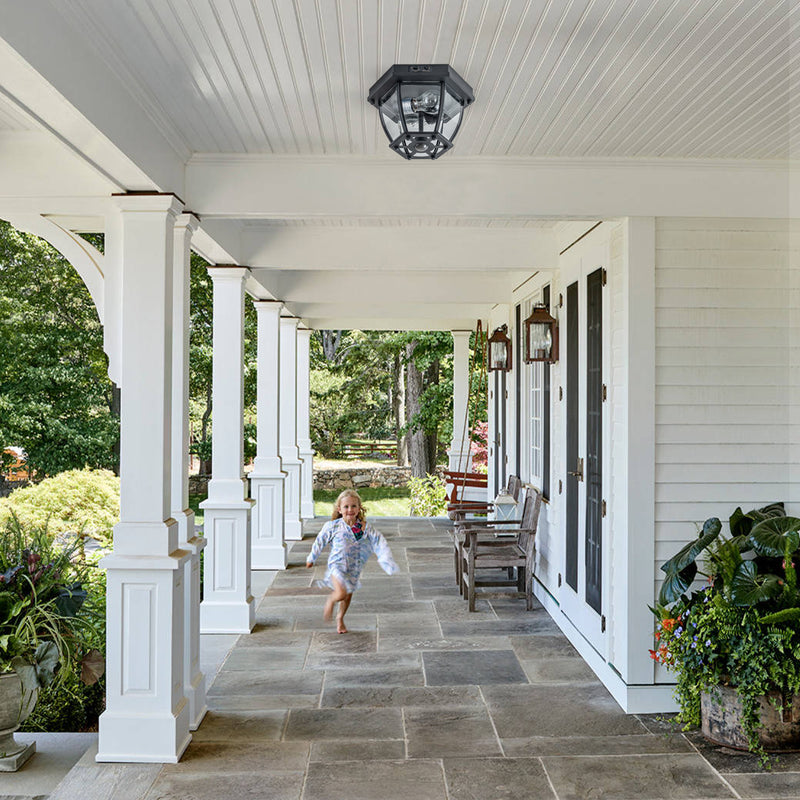 2-Light Matte Black Motion Sensor Flush Mount Light with clear glass