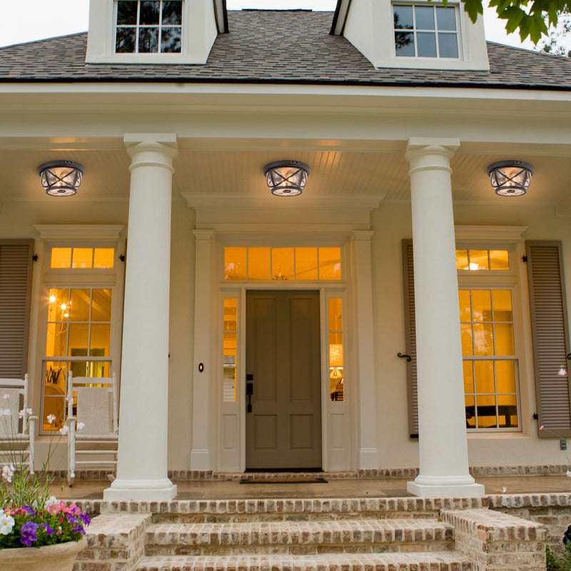 Motion Sensing Raindrop Glass Outdoor Flush Mount Ceiling Light