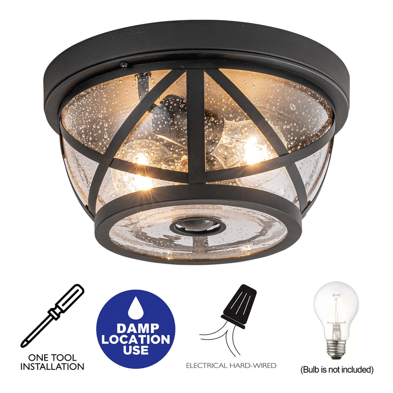 Motion Sensing Raindrop Glass Outdoor Flush Mount Ceiling Light