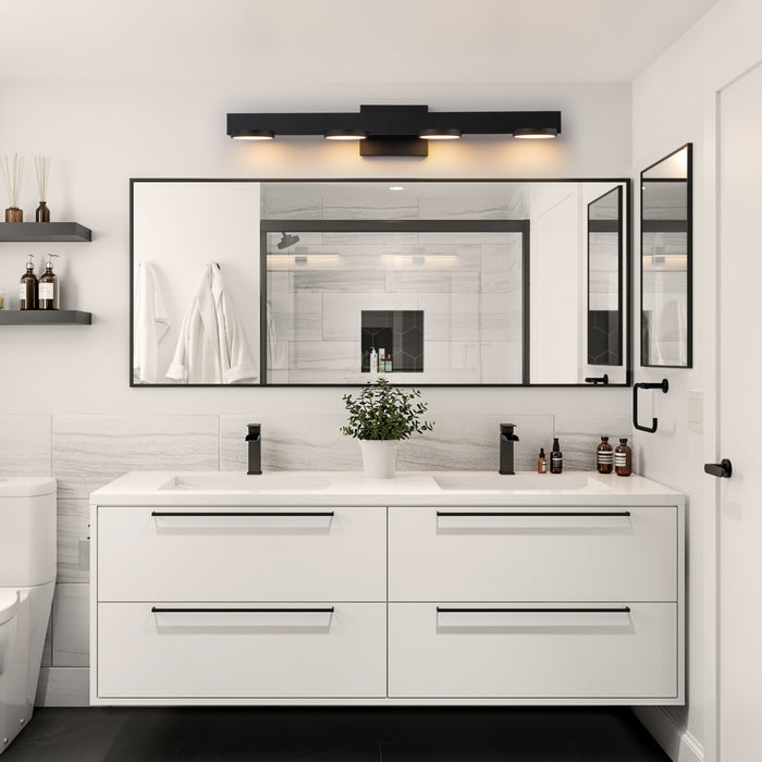 4-Light Black Aluminum LED Vanity Light with Frosted Acrylic Shade