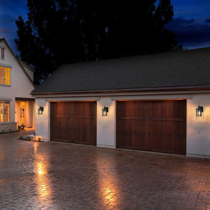 11in Matte Black Dusk to Dawn Outdoor Wall Lantern Sconce with GFCI Outlet
