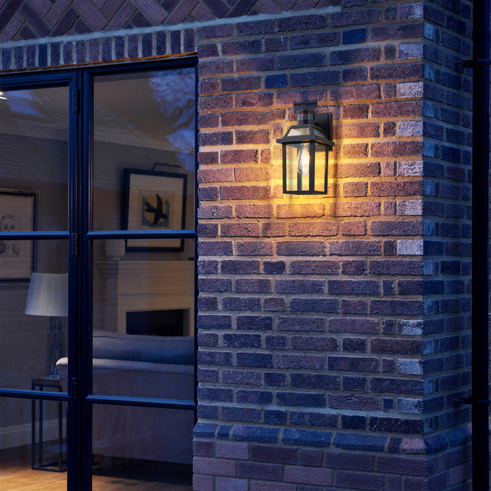 11.75in Matte Black Motion Sensor Outdoor Wall Sconce,Dusk to Dawn Porch Light with E26 Base Socket