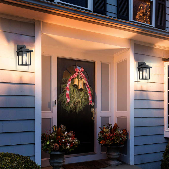 2 Pack Matte Black Dusk to Dawn Outdoor Wall Lights with Clear Glass Shade