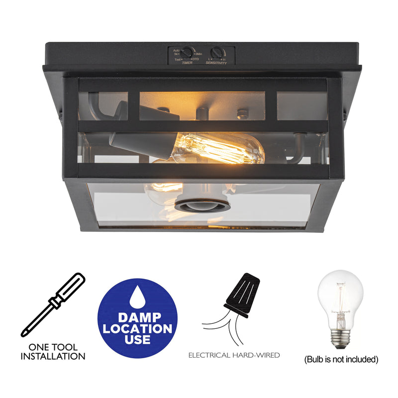 2-Light Motion Sensor Dusk to Dawn Outdoor Flush Mount Ceiling Light