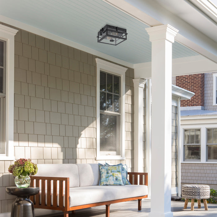 2-Light Black Motion Sensing Dusk to Dawn Outdoor Flush Mount Ceiling Light