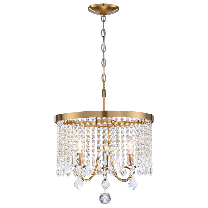 16.25 in. 3-Light Antique Brass Finish Crystal Chandelier
