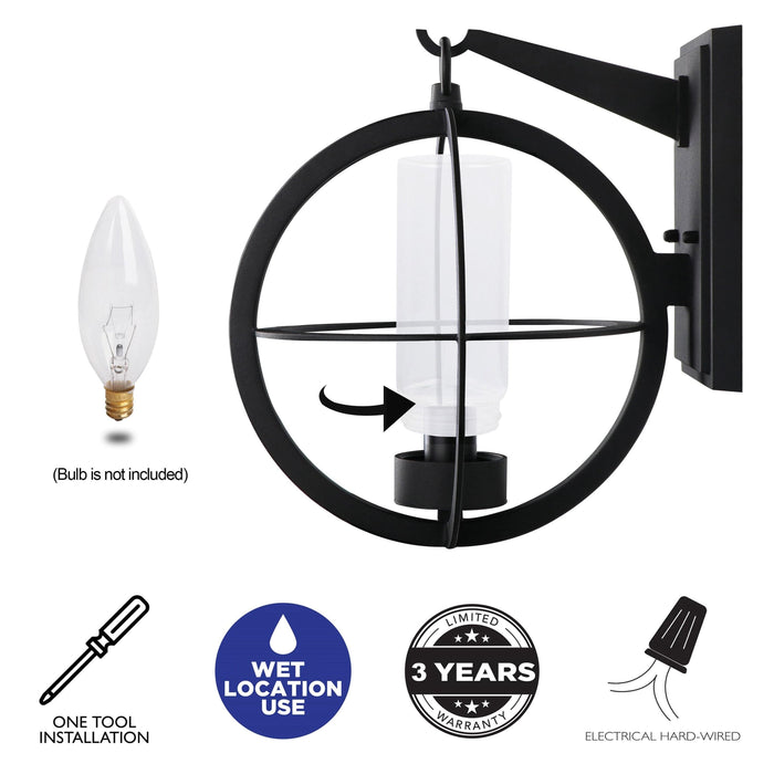 cattleyalighting 1-Light Matte Black Globe Outdoor Wall Lantern Sconce With Clear Glass Shade