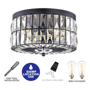 Cattleya Lighting Flush Mount Lighting 11.75 in. 2-Light Black Ceiling Flush Mount Light With Crystal Glass 708111932394