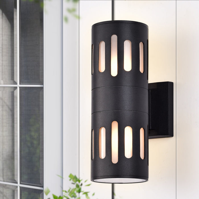 Cattleya Lighting outdoor wall light 11.75 in. 2-Light Black Die-Cast Aluminum Cylinder Outdoor Wall Sconce 708111932400