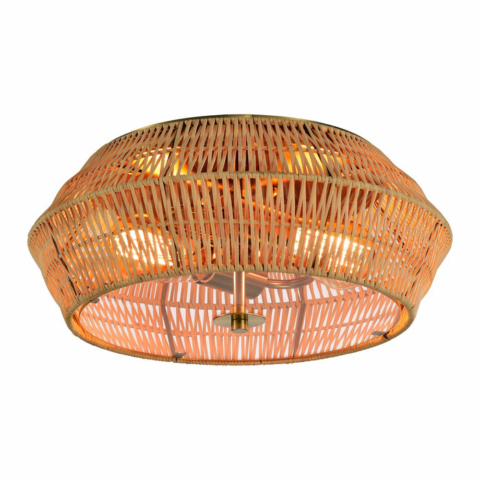 cattleyalighting 2-Light Natural Rattan Outdoor Flush Mount Ceiling Light