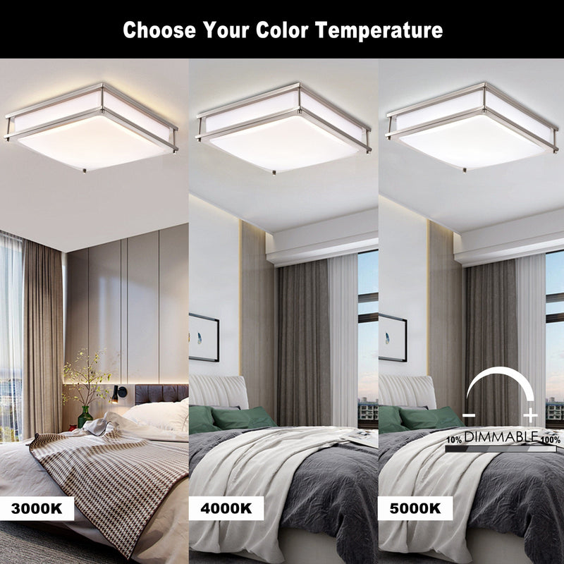 cattleyalighting 12 in. Brushed Nickel Dimmable 15-Watt Selectable LED Flush Mount Ceiling Light 3000K 4000K 5000K