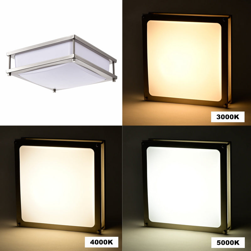 cattleyalighting 12 in. Brushed Nickel Dimmable 15-Watt Selectable LED Flush Mount Ceiling Light 3000K 4000K 5000K