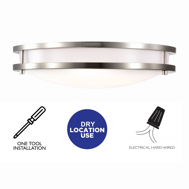 cattleyalighting 15.75 In. Brushed Nickel Dimmable 25-Watt Selectable LED Flush Mount 3000K/4000K/5000K With Acrylic Shade