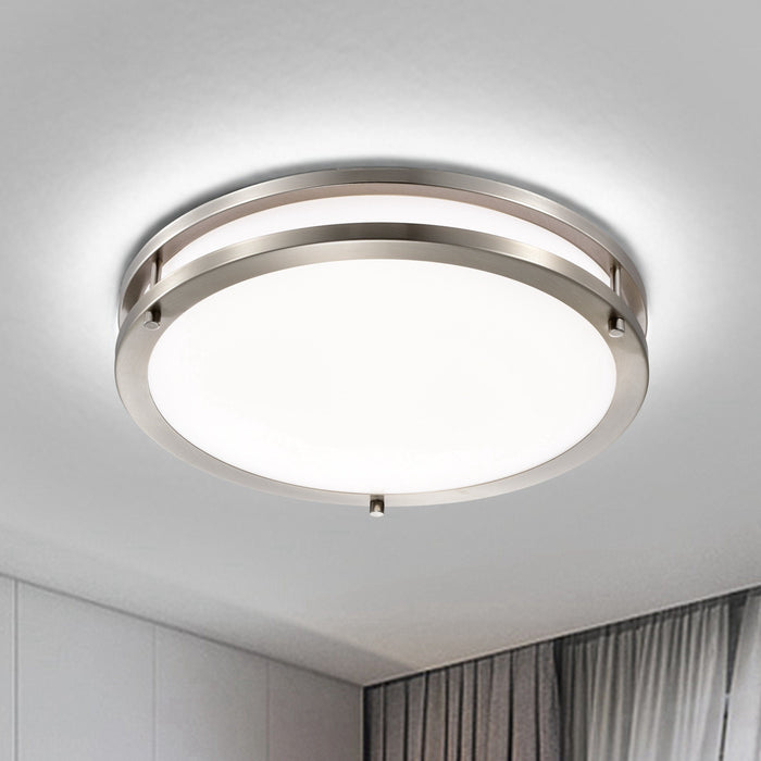 cattleyalighting 15.75 In. Brushed Nickel Dimmable 25-Watt Selectable LED Flush Mount 3000K/4000K/5000K With Acrylic Shade