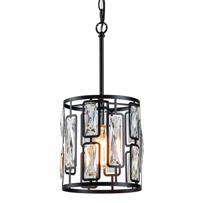 cattleyalighting 1-Light Black Hanging Pendant Light With Clear Crystals