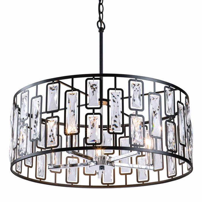cattleyalighting 5-Light Black Rectangular Crystal Chandelier With Chrome Accents