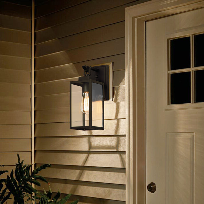 cattleyalighting 1-Light Matte Black Dusk To Dawn Outdoor Sconce With Clear Tempered Glass