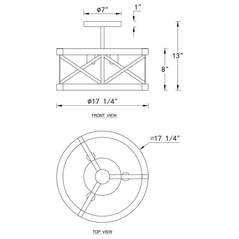 cattleyalighting 17.25 in. 3-Light Black Semi-Flush Mount With Natural Wood Accent