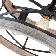 cattleyalighting 17.25 in. 3-Light Black Semi-Flush Mount With Natural Wood Accent