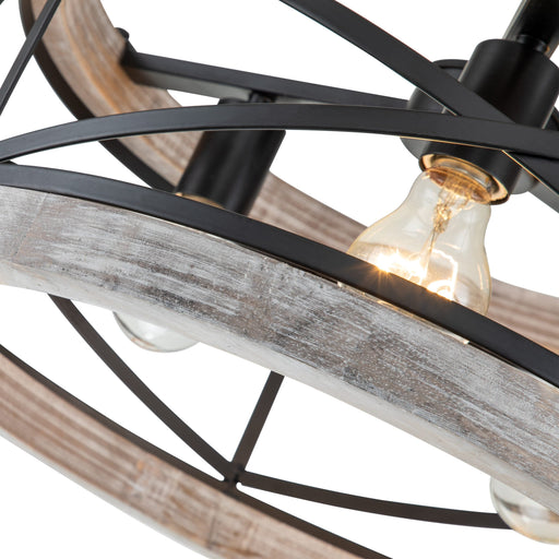 cattleyalighting 17.25 in. 3-Light Black Semi-Flush Mount With Natural Wood Accent