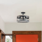 cattleyalighting 17.25 in. 3-Light Black Semi-Flush Mount With Natural Wood Accent