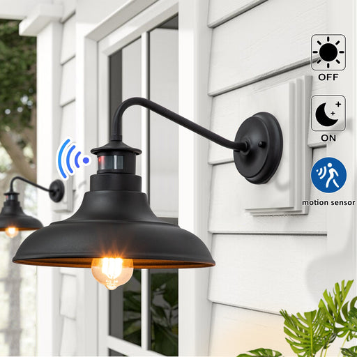 cattleyalighting 1-Light Matte Black Motion Sensor Dusk To Dawn Gooseneck Outdoor Wall Sconce(2-Pack)