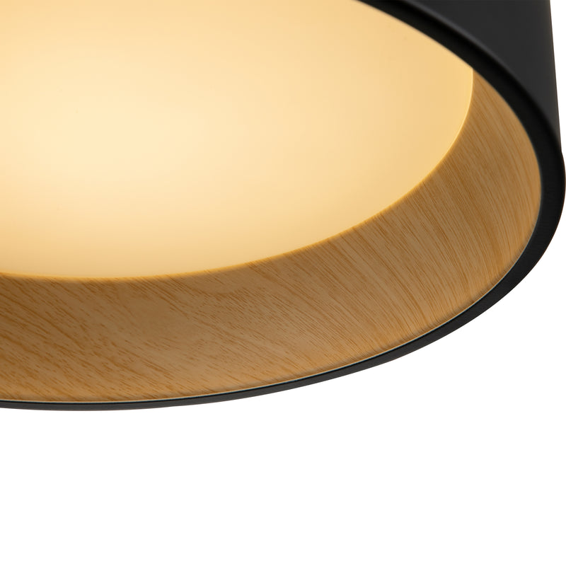 Black and wood Finish LED Drum Flush Mount