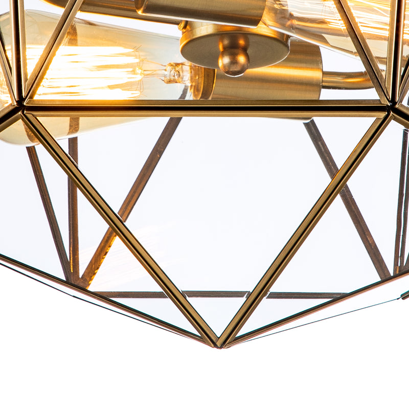 2-Light Brass Flush Mount with Clear Tempered Glass