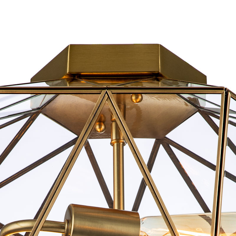 2-Light Brass Flush Mount with Clear Tempered Glass