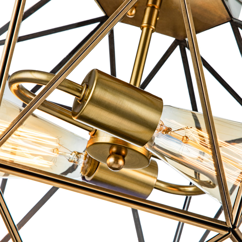 2-Light Brass Flush Mount with Clear Tempered Glass