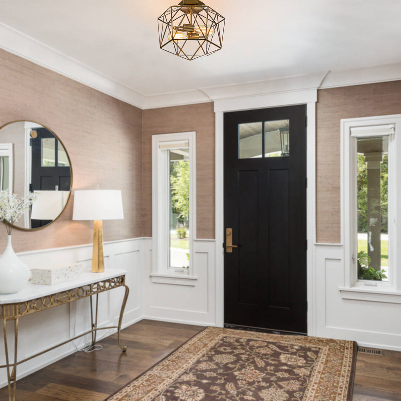 2-Light Brass Flush Mount with Clear Tempered Glass