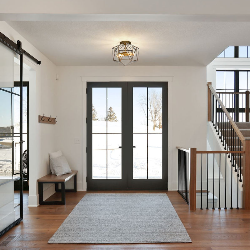 2-Light Brass Flush Mount with Clear Tempered Glass