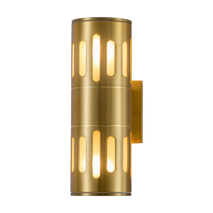 11.75 in. 2-Light Plated Gold Die-Cast Aluminum Cylinder Outdoor Wall Sconce