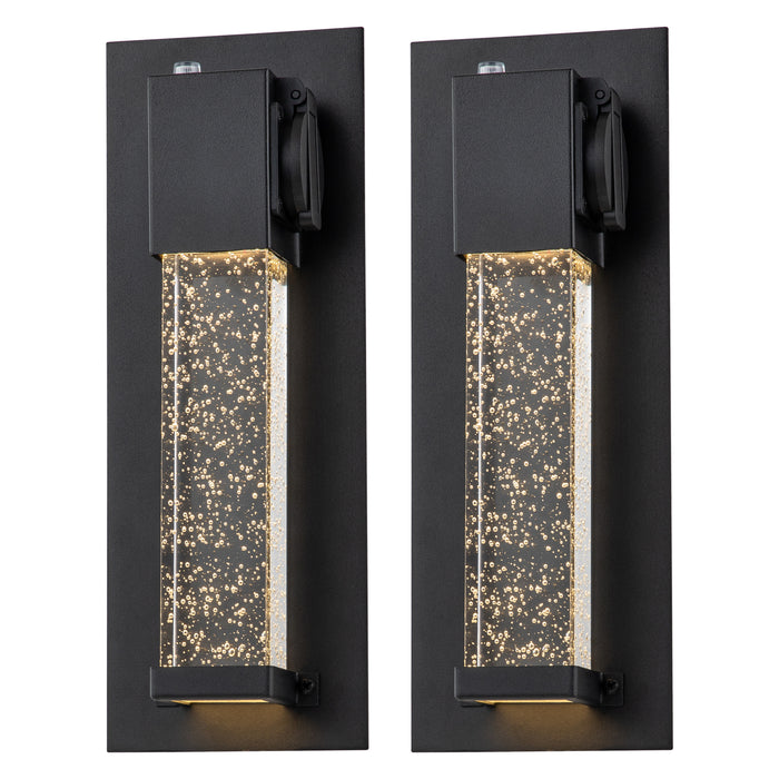 Matte Black Dusk to Dawn LED Outdoor Wall Light with Outlet and Clear Bubble Glass(2-Pack)