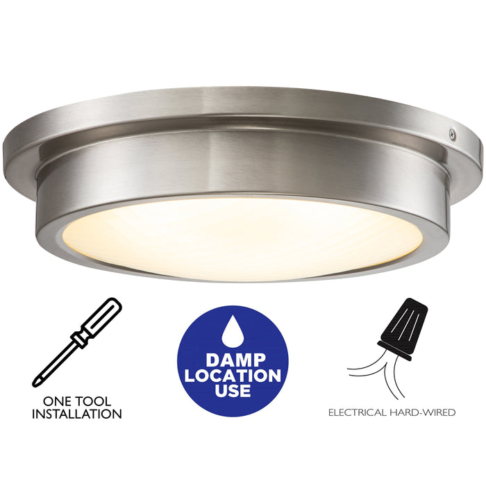14 in. Brushed Nickel Dimmable 30W LED Flush Mount Ceiling Light with Glass Shade